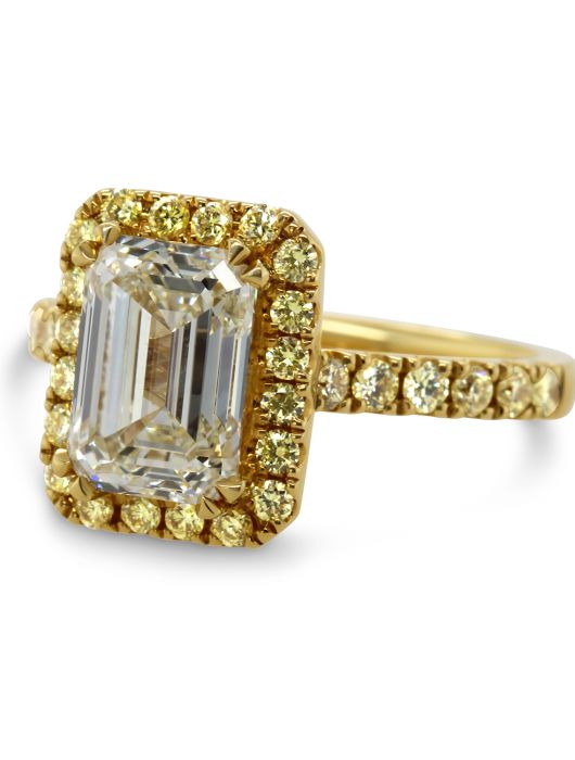 GIA Certified Ronan Campbell Aureola Emerald Cut Yellow Diamond Diamond Engagement Ring dublin ireland