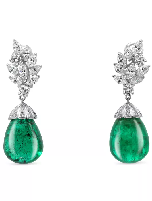 Green Emerald Diamond Statement Earrings 