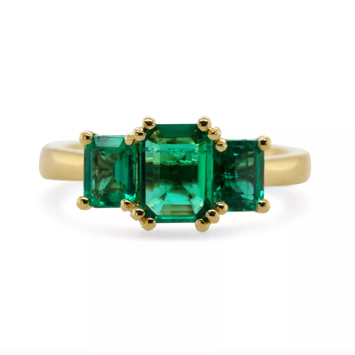 ronan campbell 18k yellow gold green emerald trilogia engagement ring designyard cotemporary jewellery gallery dublin ireland
