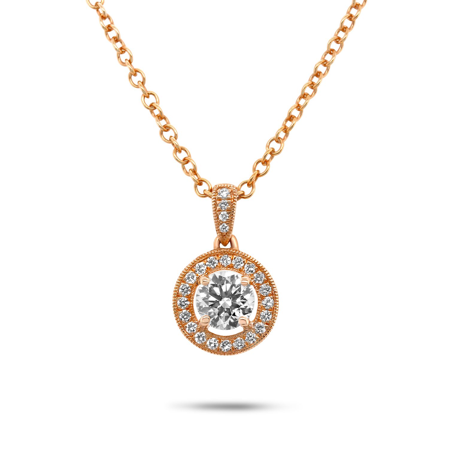 18k rose gold round brilliant diamond halo pendant designyard contemporary jewellery gallery dublin ireland